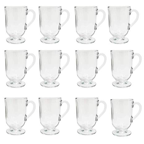 Irish Coffee Glass Mugs Footed 10.5 oz.Thick Wall Glass For Coffee, tea, Cappuccinos, Mulled Ciders,Hot Chocolates, Ice cream and More-Set of 12