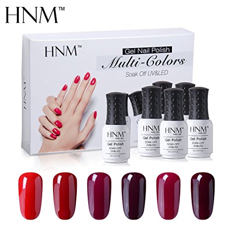 HNM Nail Gel Polish 6 Colors Set Soak Off UV LED Nail Art Gift Box Starter Kit Wine Red Series