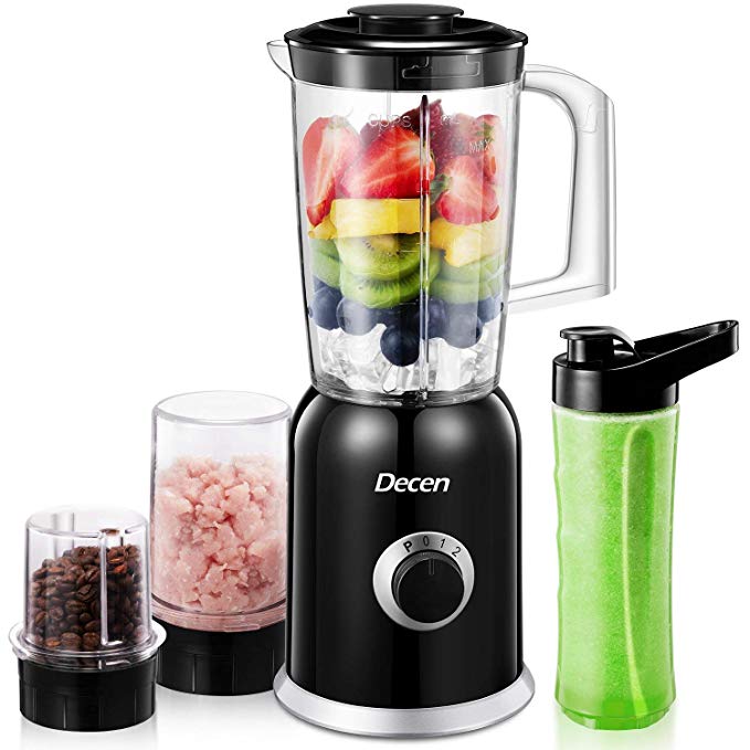 Blender, Decen Personal Blender with Titanium Blades for Shakes and Smoothies, Smoothie Blender with 20 oz BPA-Free Sports Bottles, Food Processor for Chopping, Grinder Cup for Coffee and Beans, 300W