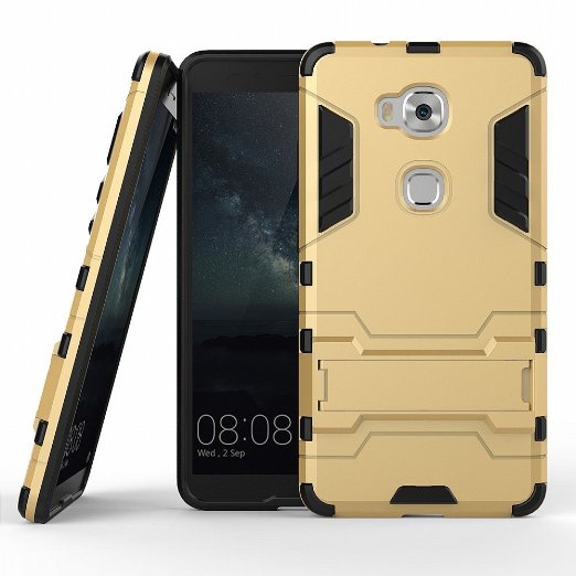 DWay Huawei Honor 5X Case Hybrid Armor Design with Stand Feature 2 In 1 Combo Dual Layer Detachable Protective Shell Phone Hard Back Cover Case for Huawei Honor 5X 5.5inches (Gold)