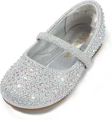 DREAM PAIRS Girls Mary Jane Rhinestone Dress Shoes Slip On Ballet Toddler Flats for Party, Wedding, Christmas