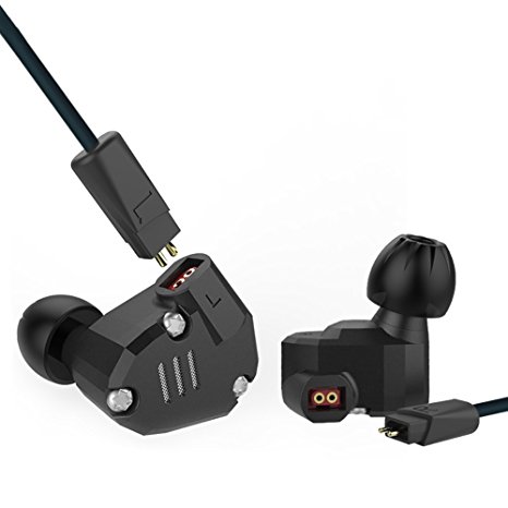 Quad Driver Headphones,ERJIGO KZ ZS6 High Fidelity Extra Bass Earbuds without Microphone,with Detachable Cable (Black)