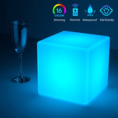 LOFTEK LED Light Cube: 7-inch RGB Cube Light with Remote, 16 Colors Changing and 4 Level Dimming Cool Mood Lamp, Waterproof and Rechargeable Cordless Bedside Lamp, Perfect for Kids Nursery and Toys