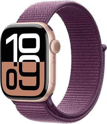 Apple Watch Series 10 (GPS   Cellular 42 mm) Smartwatch mit Aluminiumgehäuse in Roségold und Sport Loop in Pflaume (One Size). Fitnesstracker, EKG App, Always-On Retina Display, CO₂ neutral
