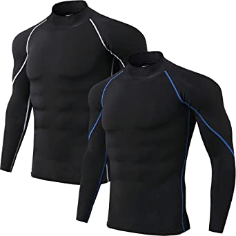 Holure Mens 2 Pack Base Layers Tops, Long Sleeve Gym Running Top Workout Shirts for Men Longsleeve