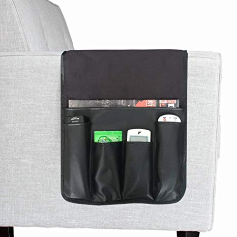 Sumee Sofa Organizer, Waterproof Soft Sofa Couch Chair Armrest Cover with 5 Pockets Fits for Phone, Book, Magazines, TV Remote Control (Black)