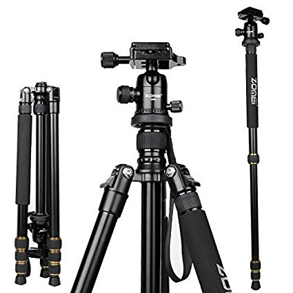 ZOMEI 64.5" Magnesium Aluminum Alloy Light Weight Portable Travel Tripod with Ball Head and Carrying Case for Canon Nikon Sony Cameras