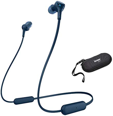 Sony WI-XB400 Extra Bass Wireless in-Ear Headphones (Blue) with Knox Gear Hardshell Earphone Case (2 Items)