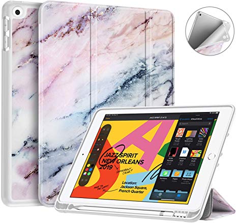 Fintie SlimShell Case for New iPad 7th Generation 10.2 Inch 2019 with Built-in Pencil Holder - Lightweight Smart Stand Soft TPU Back Cover, Auto Wake/Sleep for iPad 10.2" Tablet, Marble Pink