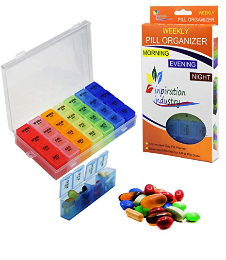 Rainbow Weekly 28 Compartments Pill Organizer with Snap Lids 7-day Detachable Compartments for Pills, Vitamin. (819 new)