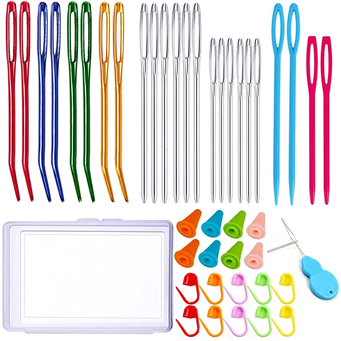 Y-Axis 24 Pcs Assorted Yarn Needles Bent Tapestry Needle Weaving Needle Darning Needles with Storage Box   Knitting Stitch Counter   Needle Threader
