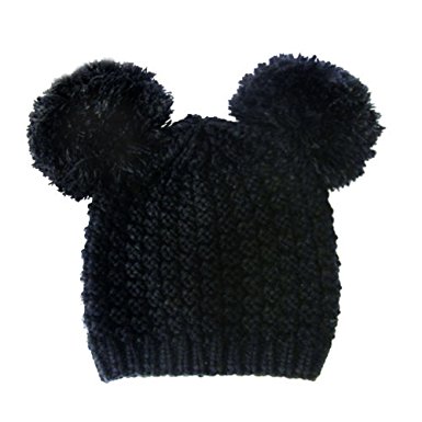Women's Winter Trendy Warm knit Beanie Hat with Pom Pom Ears [100% Hand Made]