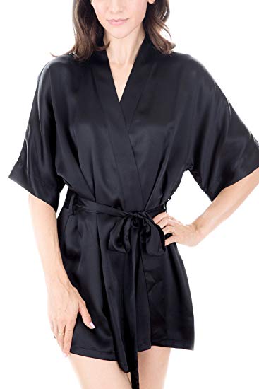 OSCAR ROSSA Women's Luxury Silk Sleepwear 100% Silk Sexy Short Robe Kimono