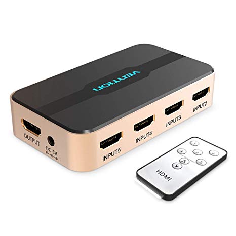VENTION HDMI Switch, HDMI Splitter Switch 5 input 1 output HDMI Switcher 5X1 with IR Remote Control for XBOX 360 PS4/3 Smart Android HDTV 4K*2K 5 Port HDMI Adapter