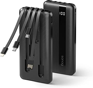 Power Bank with Cable, 10000mah Battery, Portable Power Bank with 4 Integrated Type-C Charging Cables, Suitable for All Mobile Phones and Tablets (Black)