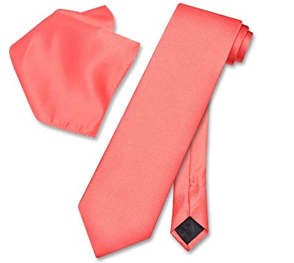 Men's Solid Color NeckTie & Matching Pocket Square Handkerchief Set