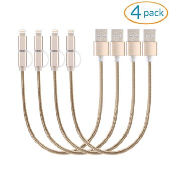 NexGadget 4 PACKS 2-in-1 High Speed USB Charging/Sync Data Cable [10 Inches] Nylon Braided Micro USB Cable Lightning Cable for iPhone 5/5S/6/6 Plus/6S/6S Plus Android Samsung