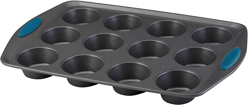 Rachael Ray 47957 Yum -o!  Nonstick Bakeware 12-Cup Muffin Tin With Grips / Nonstick 12-Cup Cupcake Tin With Grips - 12 Cup, Gray