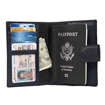 Banuce Canadian Cowhide Leather Travel Passport Holder Case Cover Wallet(Dark Blue B)