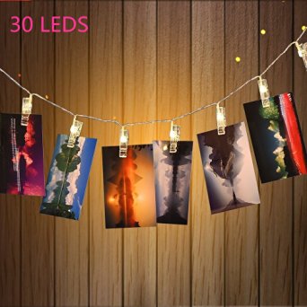 LED Photo Clips String Lights, Christmas Lights, Starry light, USB Powered, 12 Ft, 30 LED Clips Lights, Warm white - for Hanging Photos Paintings Pictures Card and Memos