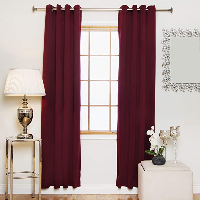 Burgundy Antique Brass Grommet Top Thermal Insulated Blackout Curtain 120 Inch Length Pair