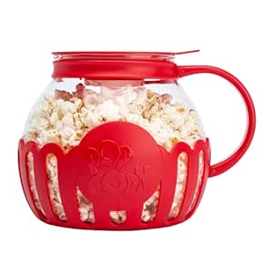 Large : Ecolution Micro-Pop Microwave Popcorn Popper 3QT - Temperature Safe Glass w/Multi Purpose Lid, Family Size, Red