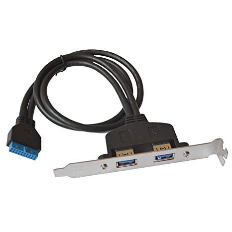 VIMVIP Dual USB 3.0 Female Back Panel to Motherboard 20pin Cable with PCI Bracket 50cm
