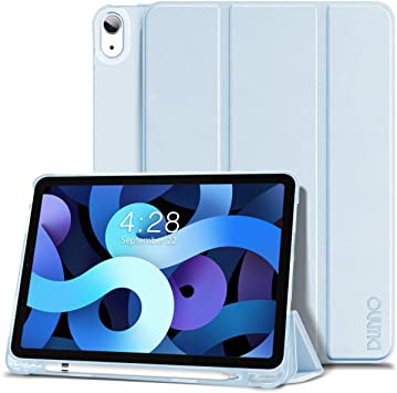 DUNNO Case for iPad Air 4 Generation 10.9inch 2020,[Slim Stand Hard Soft Shell] Shockproof Protective Smart Cover with Built-in and Side Slot [Pencil Holder], [Auto Sleep/Wake] (Ice Blue)