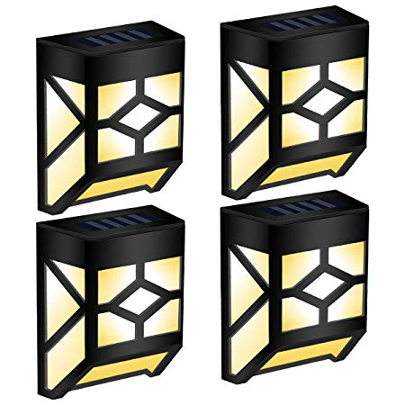 GIGALUMI 4 Pack Solar Deck Lights, Waterproof Mission-Style Solar Wall Lights for Outdoor Deck, Patio, Stair, Yard, Path and Driveway. (Warm White)