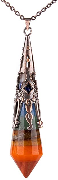 Bivei Retro Brass 12 Faceted Prism Chakra Necklace Witch Dowsing Pendulum Gemstone Quartz Point Top Healing Crystal Pendant Divination Reiki Antique Gift