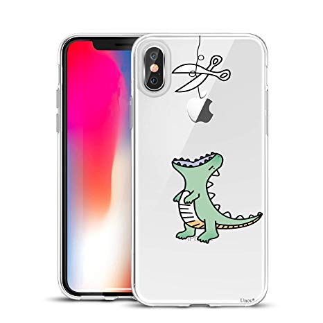Unov Compatible Case Clear with Design Slim Protective Soft TPU Bumper Embossed Pattern [Support Wireless Charging] Cover for iPhone Xs (2018) iPhone X (2017) 5.8 Inch(Dinosaur)