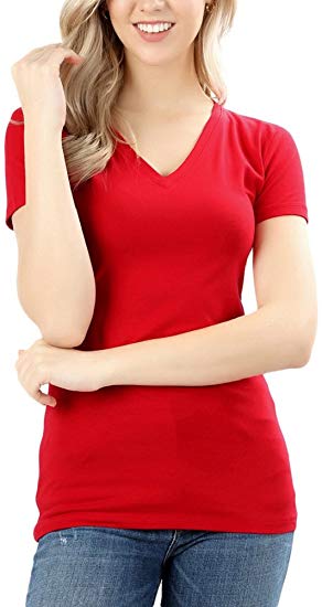 ToBeInStyle Women's Short Sleeve V-Neck Basic T-Shirt