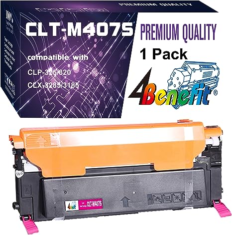 (1xMagenta) 4Benefit Compatible CLT-407S Toner Cartridge CLT-M407S (1-Pack) M407S for use in CLX-3185FW 3185N CLP-320N CLP-321N CLP-325W Laser Printer