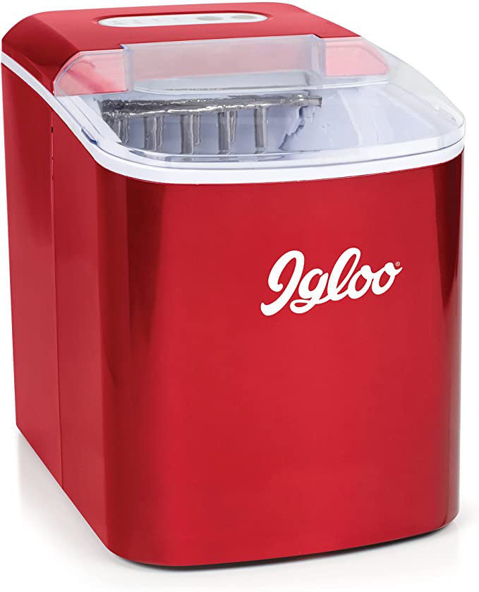 Igloo ICEB26RR Automatic Portable Electric Countertop Ice Maker Machine, 26 Pounds in 24 Hours, 9 Ice Cubes Ready in 7 minutes, With Ice Scoop and Basket, Perfect for Water Bottles, Mixed Drinks (! (.1 Pack Red ))