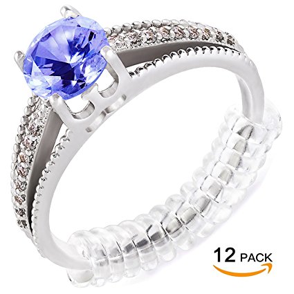 Ring Size Adjuster for Loose Rings – Ring Guard, Ring Sizer. 12 Pack with Jewelry Polishing Cloth. 2 Sizes Fit Almost ANY Ring. 100% Hypoallergenic.