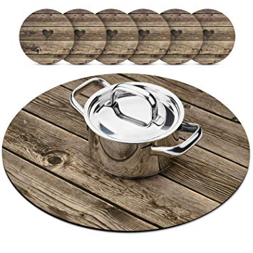 Trivetrunner:Decorative Trivet and Kitchen Table Runners Handles Heat Up to 300 F Protects Countertops and Surfaces from Hot Plates, Pots and Dishware (Wood Round set)