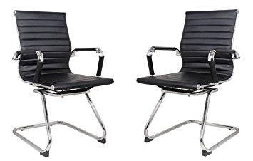 Classic Replica visitors chair in BLACK PU leather. Chrome arms with protective arm sleeves with zip available. Sold in a box of TWO chairs with FREE shipping. SAVE 18% buying 2.