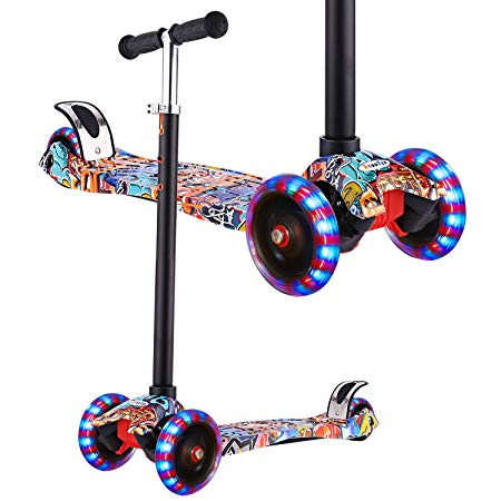 Hikole Scooter Kids, 3 Wheel Mini Adjustable Kick Scooter LED Light Up Wheels, Gifts Girls Boys 3 to 12 Years Old