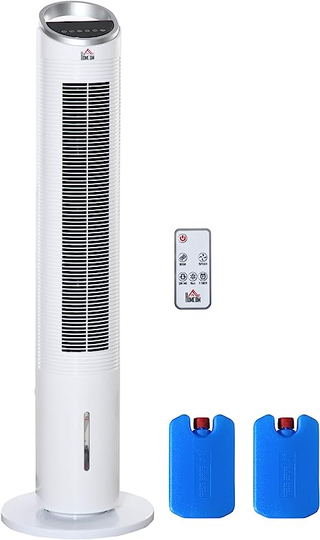 HOMCOM Rafraîchisseur d'air/ventilateur colonne/humidificateur/purificateur 4 en 1-oscillant-timer, 3 modes, 3 vitesses - télécommande réservoir 2L avec 2 blocs réfrigérants