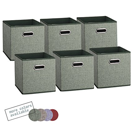 Royexe Set of 6 Foldable Fabric Storage Cube Bins | Collapsible Cloth Organizer Baskets Containers | Features Dual Metal Handles | Perfect Fit for Cube Organizers (Earthy Teal)
