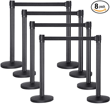 Yaheetech Stanchion Post/Rope/Sign/Set with 6.5 Foot Retractable Belt – Easy Connect Assembly (8-Pack)