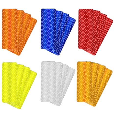 24 Pcs Safety Reflective Stickers Outdoor Waterproof Reflector Stickers Orange Red Blue Adhesive Reflective Tape Night Visibility Warning Stickers for Vehicle Motorcycle Bike Mailbox