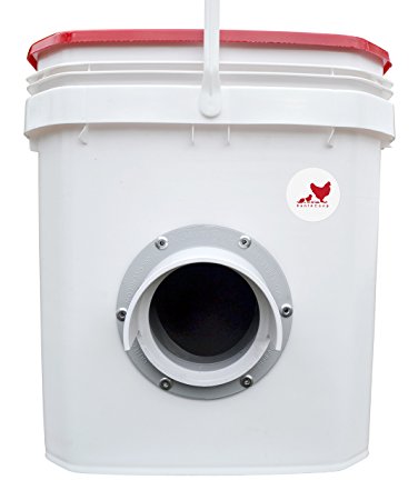 Chicken Feeder-Holds 20 Pounds-Pellets-Crumbles-Grain in Bucket - For 21st Century Chicken Owners - Inside or Outside of Coop - Use With Nipple Waterer