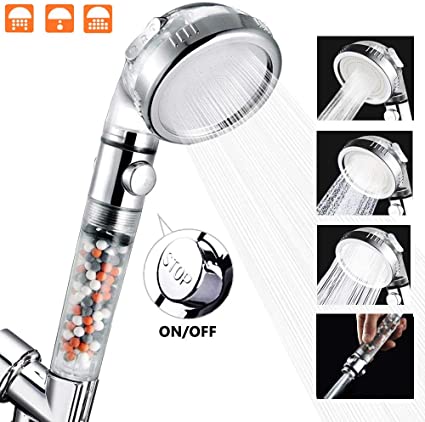Nosame Shower Head Ⅲ，Ionic High Pressure Water Saving 3 Mode with ON/Off Pause Function Spray Filter Filtration RV Handheld Showerheads for Dry Skin & Hair Spa