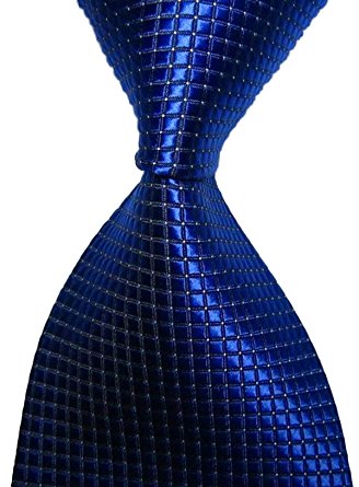 New Red Paisley Jacquard Woven Men's Tie Necktie (Checkered Royal Blue)