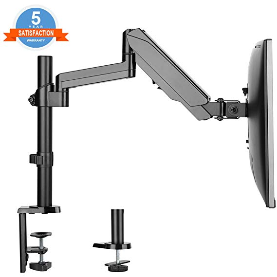 PUTORSEN PC Monitor Arm Stand Desk Mount Bracket with Ergonomic Height Adjustable (Gas Powered) Full Motion Single Arm Desktop Clamp Mount for 17"-32" LCD LED Screens and Max VESA 100x100mm up to 8kg(17.6lbs) Weight Capacity