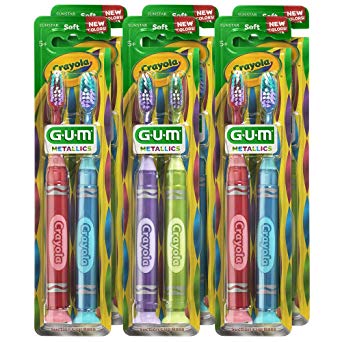 GUM Crayola Kids' Metallic Marker Toothbrush, Soft, Ages 5 , Assorted Colors, 2 Count (Pack of 6)