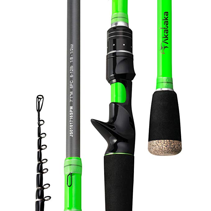 Akataka Ultralight Telescopic Fishing Rod Portable Freshwater Saltwater Casting Rod Spinning Rod,Collapsible Inshore Bass Fishing Pole for Travel Gift—7’1”/Green【Journey Special Series】