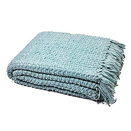 Luxury Chunky Chenille Knitted Sofa / Bed Throw Blanket in 7 Colours & 4 Sizes (127cm x 152cm (50" x 60"), Aqua Light Blue)