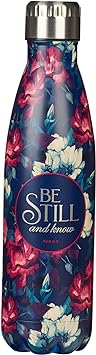 Christian Art Gifts Stainless Steel Double Wall Vacuum Insulated Water Bottle: Be Still and Know - Psalm 46:10 Inspirational Bible Verse, Vintage Creamy Maroon Floral for Hot & Cold Beverages, 17 oz.